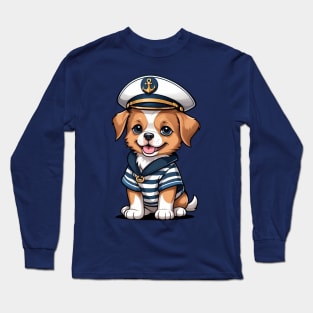 Cute Puppy Wearing Sailor Outfit Long Sleeve T-Shirt